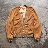 Arnold Palmer Suede Leather Cardigan Sweater - Brown, Size 38